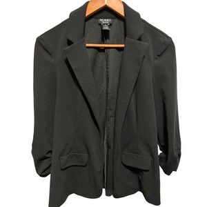 Soho Apparel Ltd Open Black Blazer Ruched Sleeves Faux Pockets Women's Size M